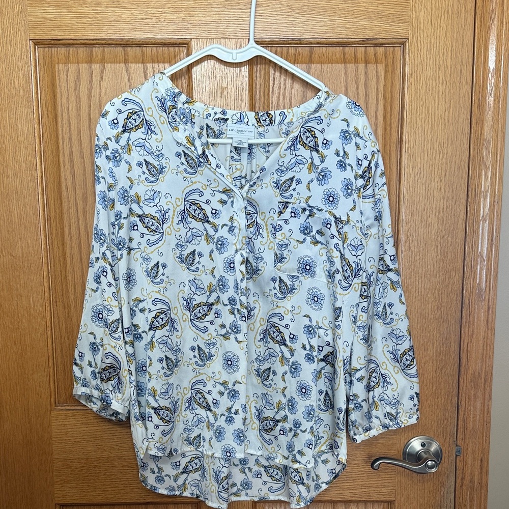 Liz Claiborne Floral Blouse with Blue and Yellow Accents